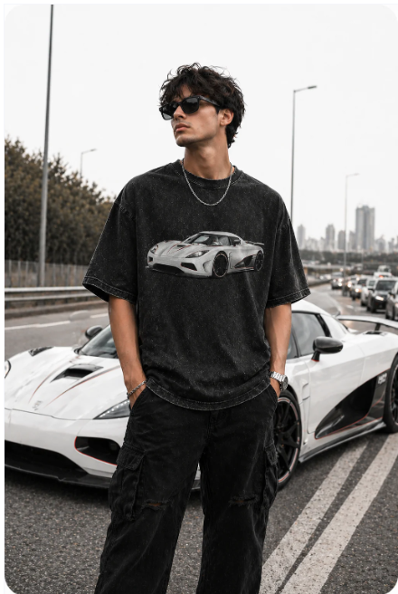 Unisex Acid Washed Oversized Black T-shirt(100% Cotton,240 GSM)